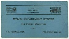 Myers Department Store Outfitters Proctorsville VT Vermont J M Horwill Ad Card  picture