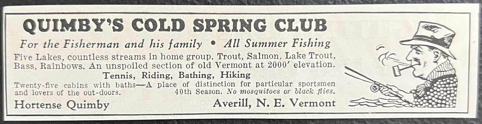 Averill VT Quimby’s Cold Spring Club 1934 Advertising Print Advertisement