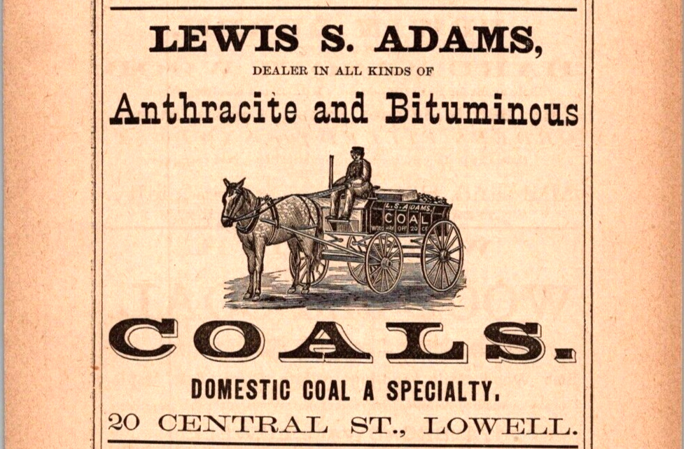 1885 COAL & WOOD DEALERS Stanley & Co LEWIS S ADAMS C.A. Simpson  LOWELL MA