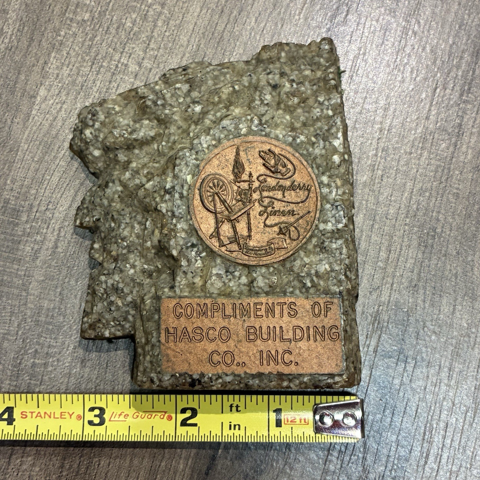 Londonderry Linen Stone Paperweight Promotional Hasco Building Co Vintage Londonderry Linen Stone Paperweight Promotional Hasco Building Co Vintage