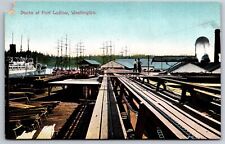 Port Ludlow Washington~View Along Docks~Sailors on Platform~Ships~c1910 PC picture