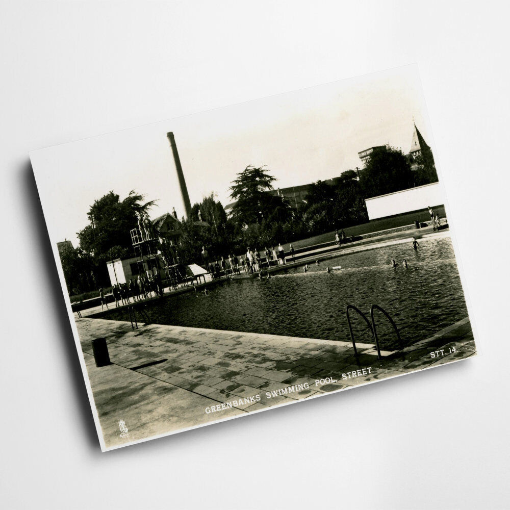 A3 PRINT - Vintage Somerset - Greenbanks Swimming Pool, Street