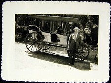 1941 Photo Snapshot  Man in Boater in Front of Horse Drawn Carriage picture