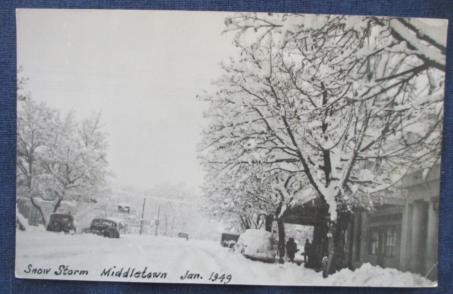 RP Middletown Street Scene Snow Storm Jan 1949 Postcard