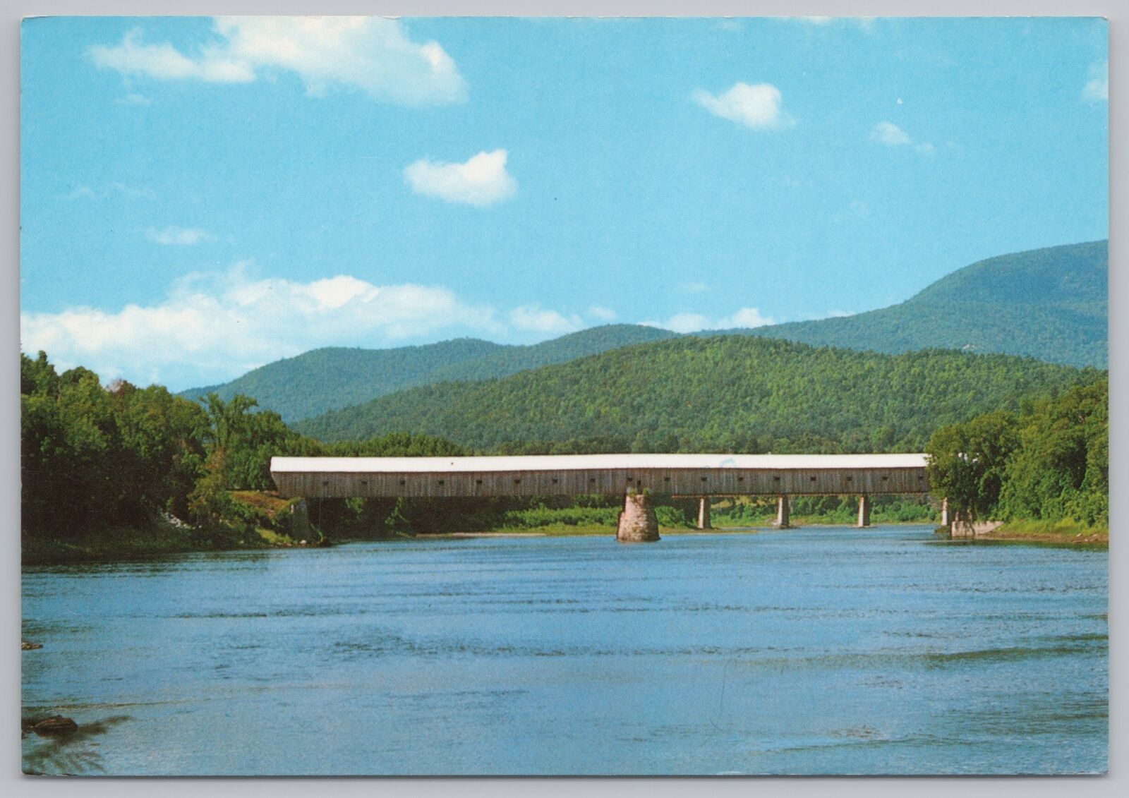Bridge~Windsor-Cornish Covered Bridge Connecticut River~Continental Postcard