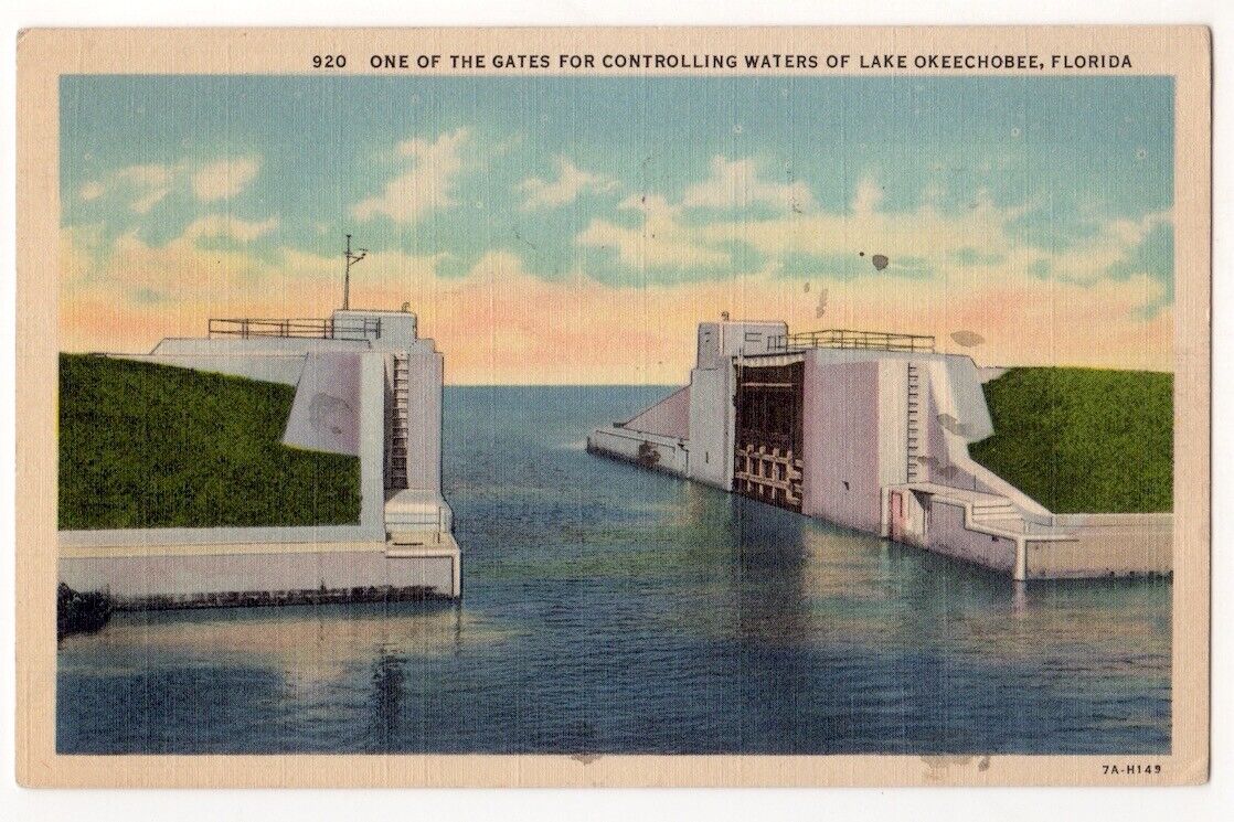 Lake Okeechobee Florida c1930\'s gates on levee for controlling water