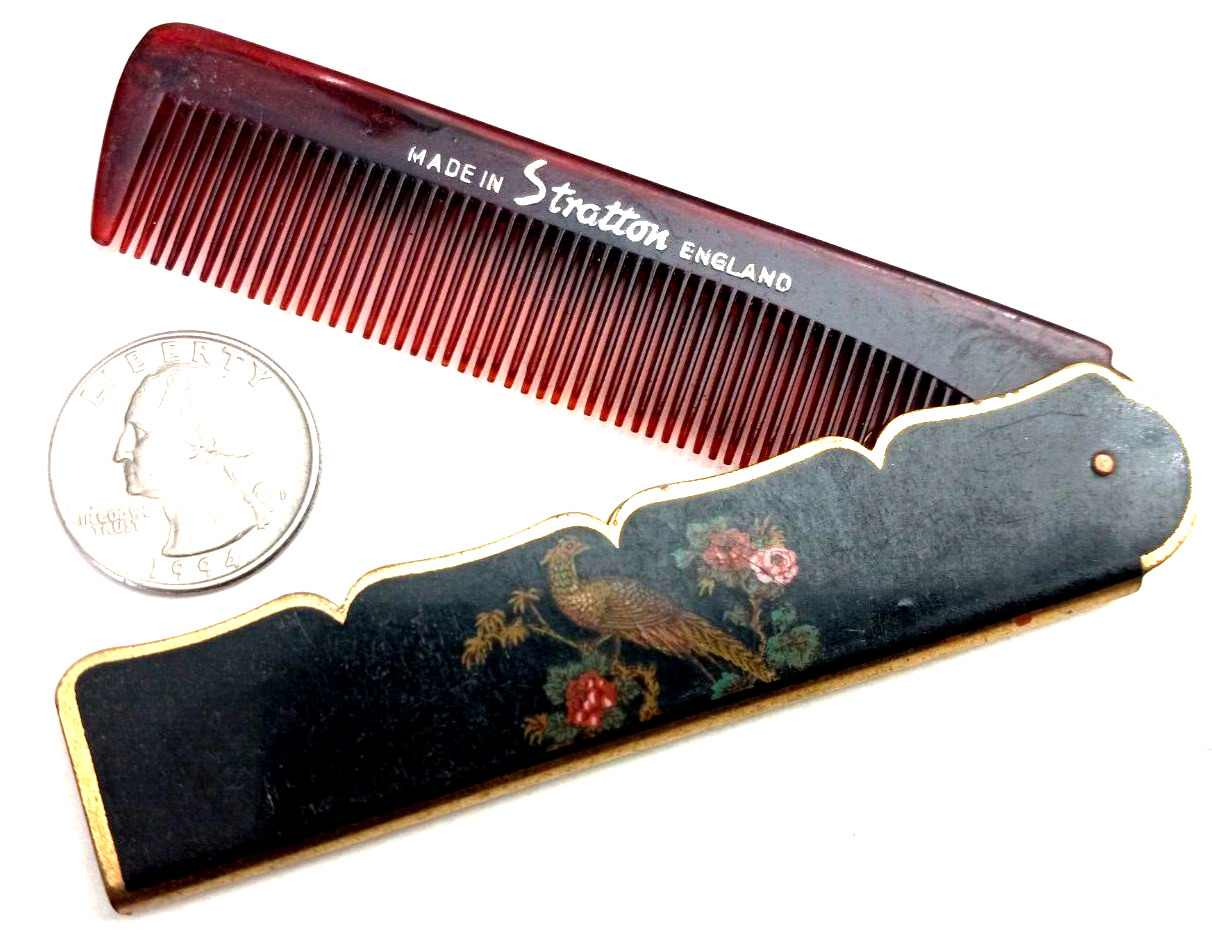 Stratton Vintage 950's Folding Comb with peacock on the outer sleeve