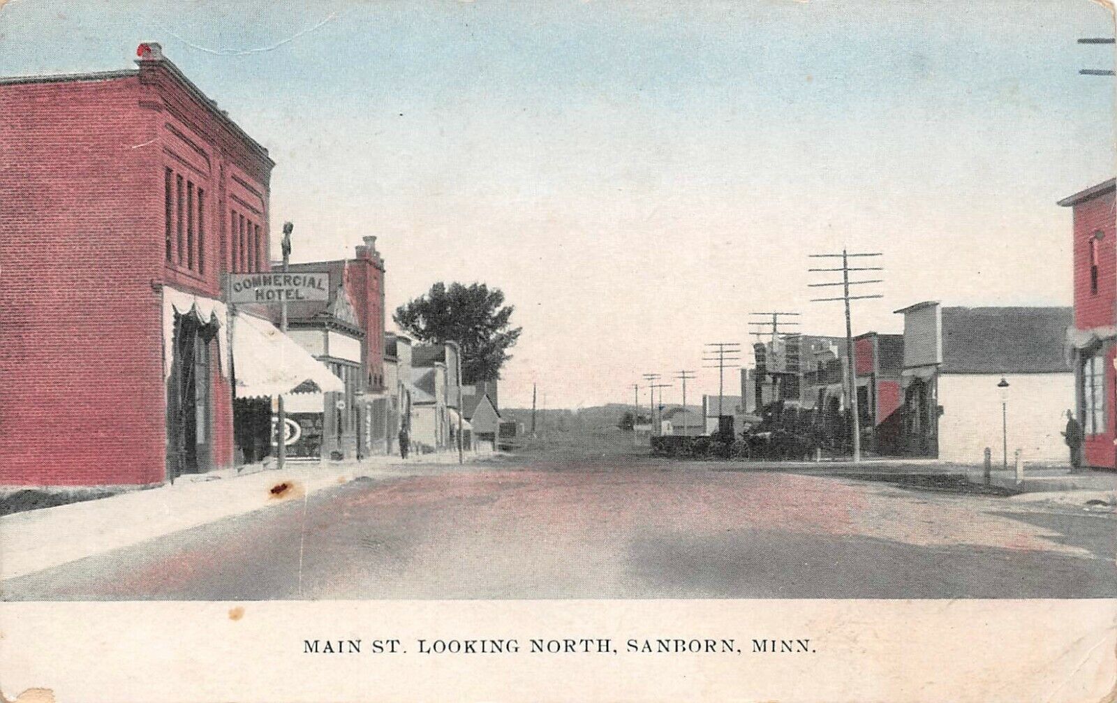 1908 Sanborn Minnesota MN Main Street Looking North Businesses Postcard