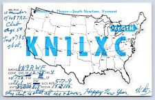 QSL CB Ham Radio Card KN1LXC South Newfane Vermont 1959 US Map Locator picture