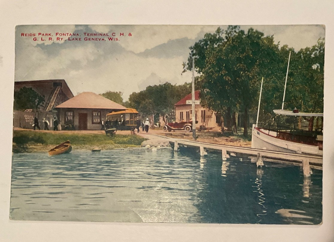 Chicago Harvard IL&Geneva Lake WI C.H.&G.L.Railroad Postcard 1914 Depot Station