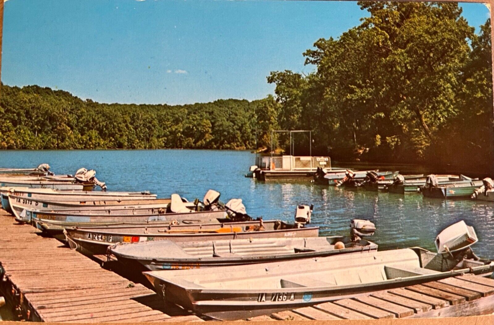 Burlington Iowa Geode State Park Docked Motor Boats Vintage Postcard c1960