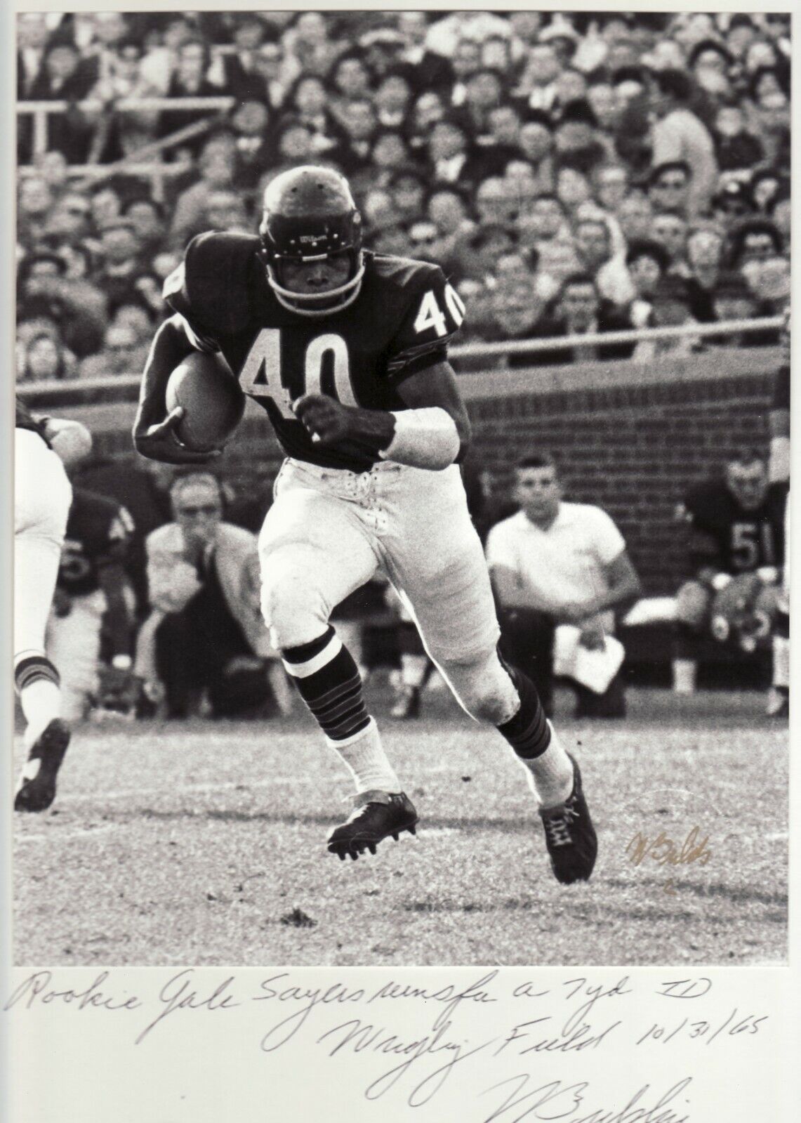 65\' Gale Sayers Chicago Bears #40 William Bielskis signed photo w/ embossed seal