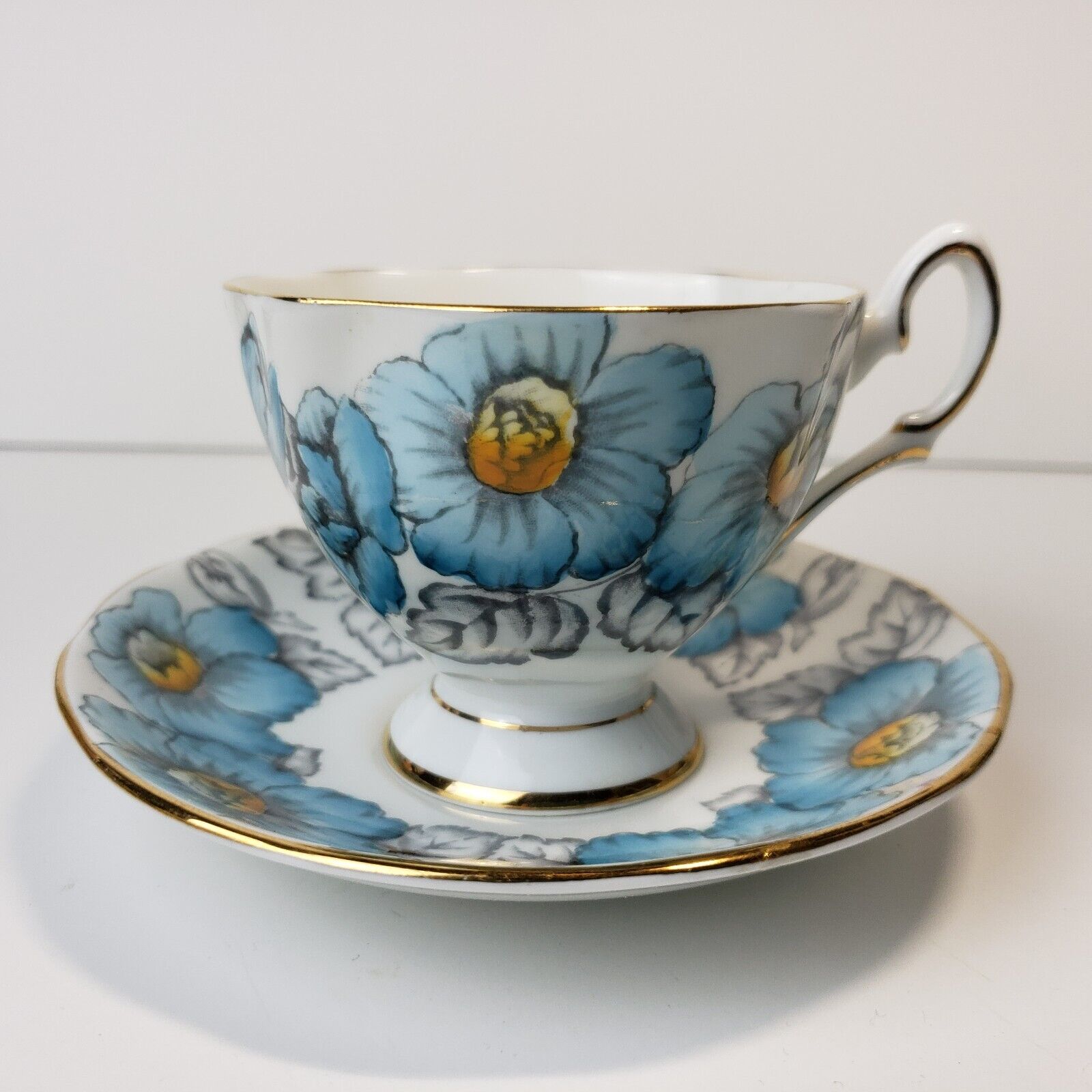 Vintage Salisbury Teacup & Saucer Magnolia #3289 Fine Bone China England Blue