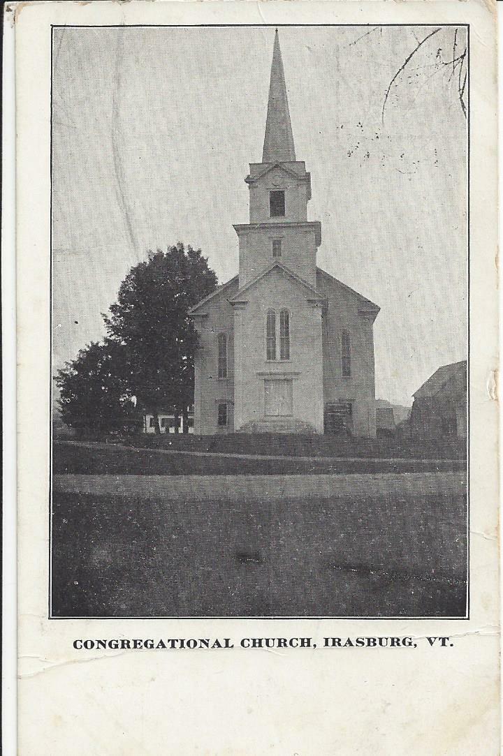CONGREGATIONAL CHURCH, IRASBURG, VERMONT, POSTMARKED 1911