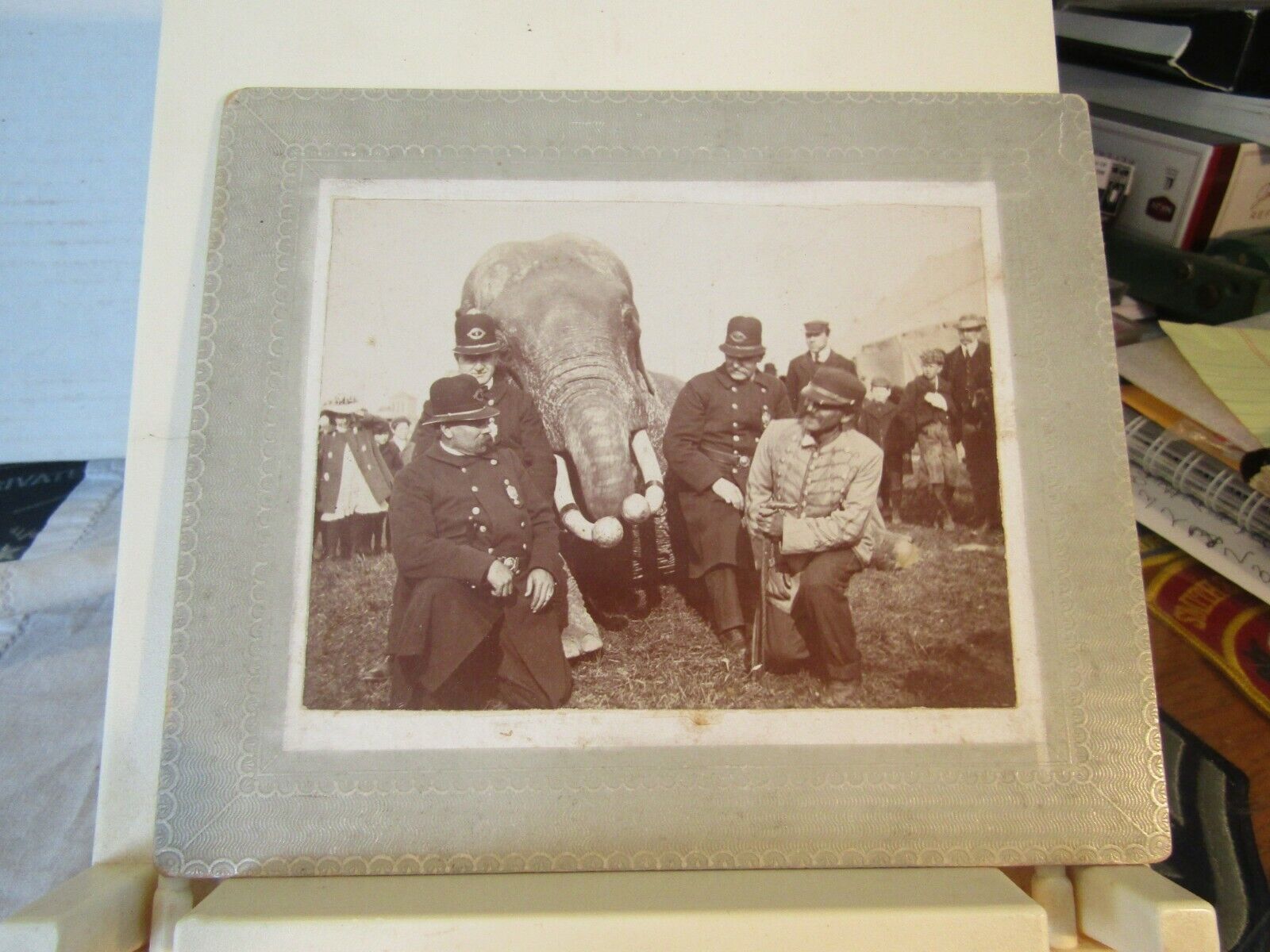 Antique Police Officers Cabinet Card Photo with Circus Elephant 1890-1900 NYC? 