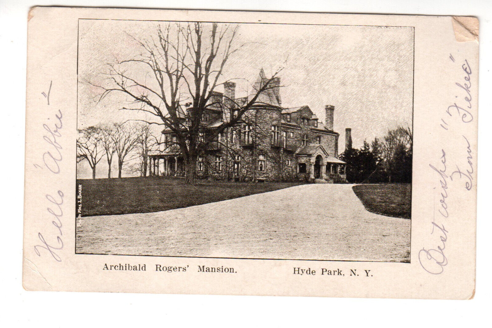 Postcard: Archibald Rogers' Mansion, Hyde Park, NY (New York, udb; postmark 1908
