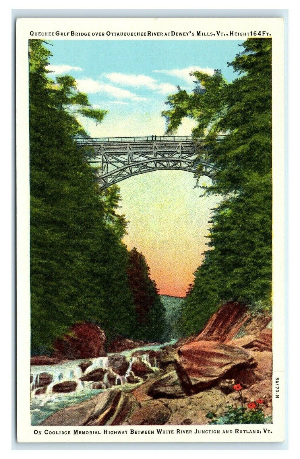 Postcard Quechee Gulf Bridge Ottaququechee River at Dewey's Mills Vermont  I1