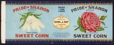 PRIDE OF SHARON BRAND SWEET CORN antique can label Sharon Maryland 1920s picture