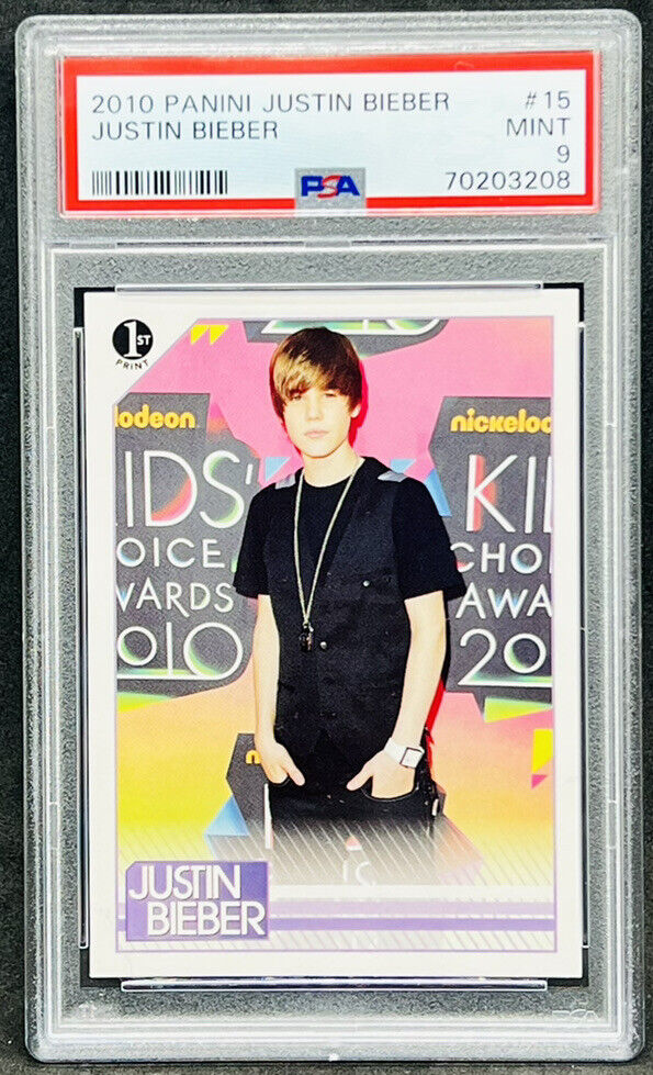 Justin Bieber 2010 Panini First Print Rookie #15 Nickelodeon Award PSA 9