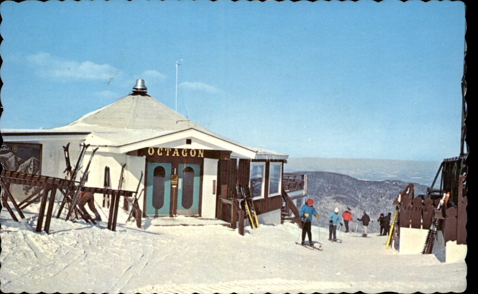 Stowe VT Skiers at the Octagon c1950s-60s Vintage Postcard Stowe VT Skiers at the Octagon c1950s-60s Vintage Postcard