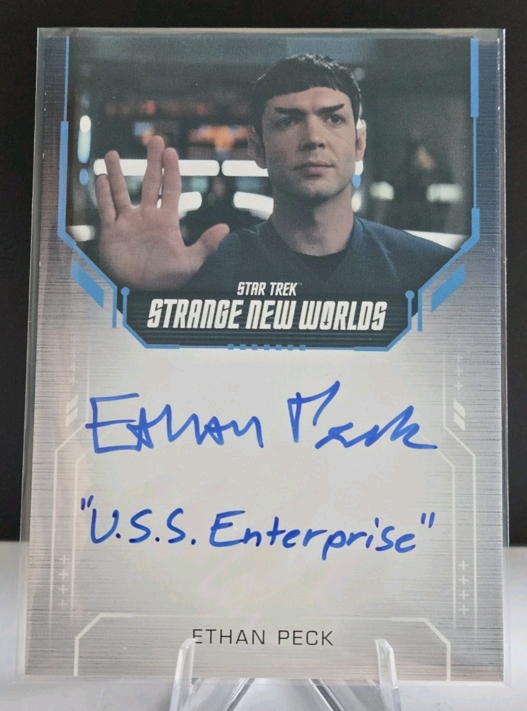 2023 Star Trek Strange New Worlds S1 Ethan Peck Auto Inscription USS Enterprise 2023 Star Trek Strange New Worlds S1 Ethan Peck Auto Inscription USS Enterprise