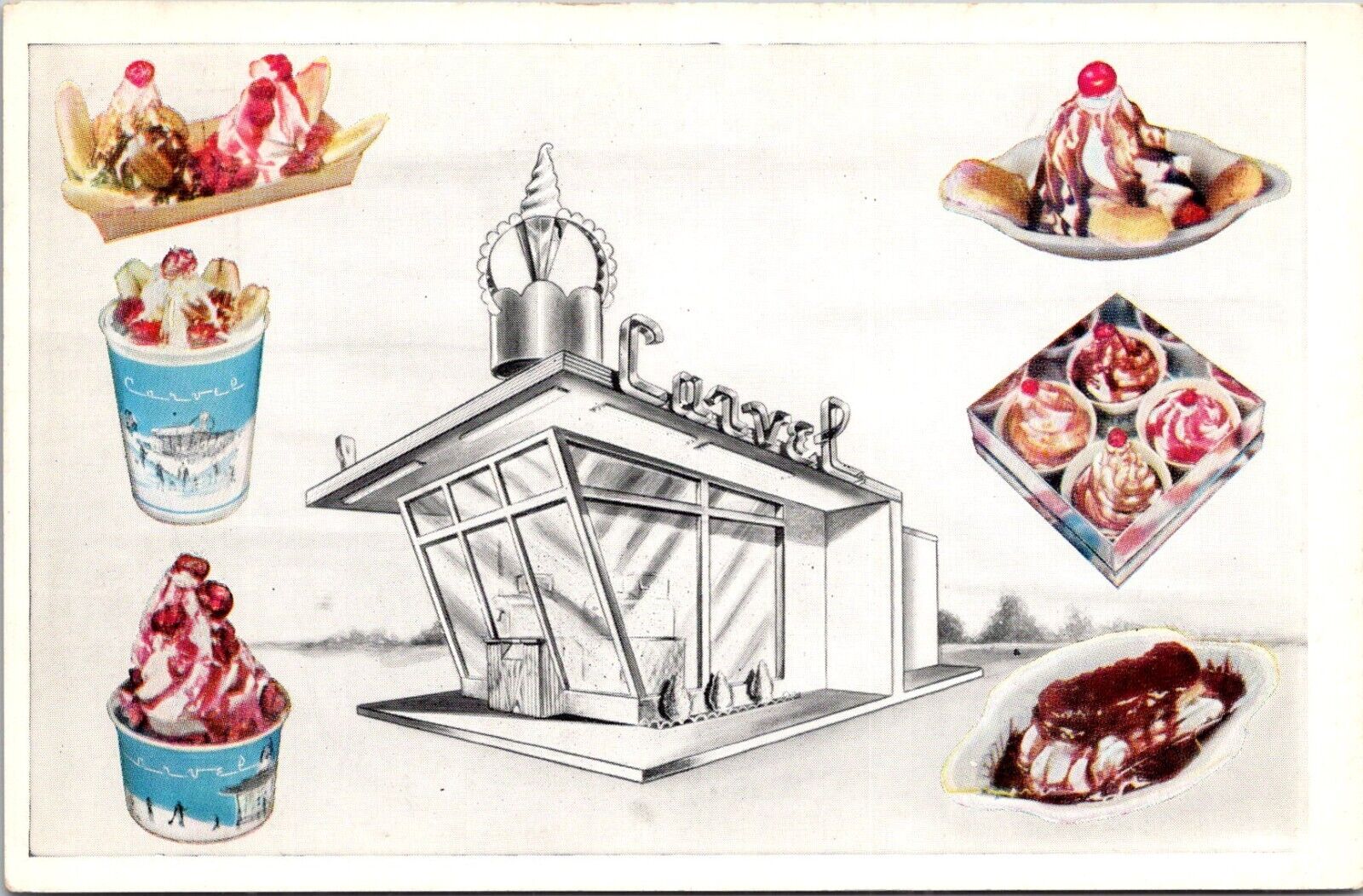 Huntington New York NY Carvel Ice Cream Advertisement 1950s Turnpike Postcard
