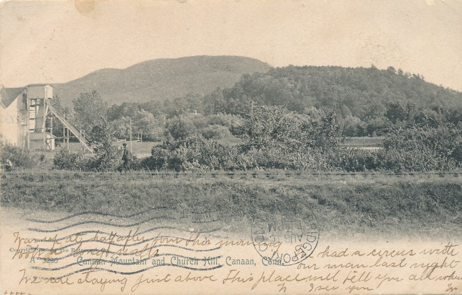 CANAAN CT - Canaan Mountain and Church Hill Rotograph Postcard - udb - 1906