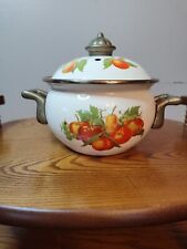 Vintage Claire Burke Enamel Simmer Pot W/Brass Handles Fruit Design picture