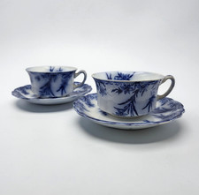 Set of 2 Vintage W.H. Grindley Dover Pattern Flow Blue Cups & Saucers England picture