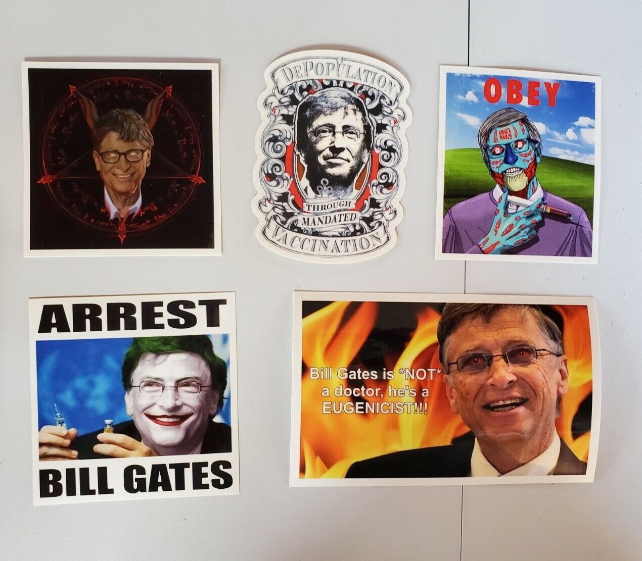 Bill Gates Stickers ARREST BILL  ANTI Vaccine 💉  5 PACK LOT NEW WORLD ORDER 
