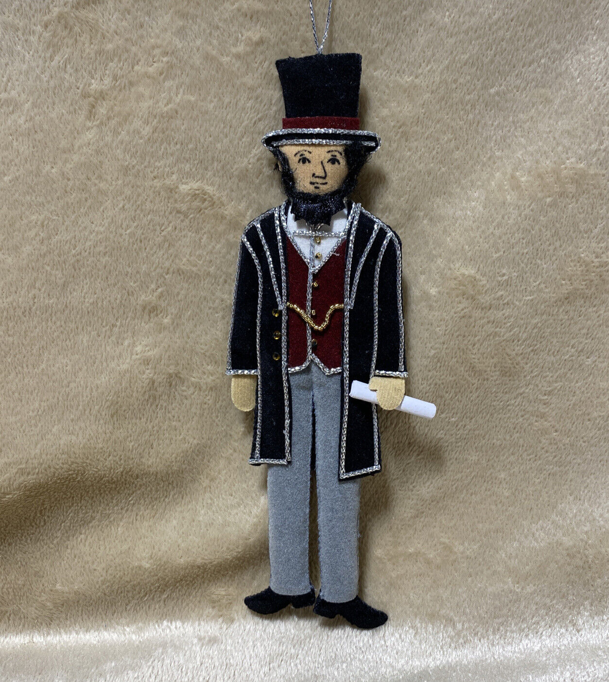 St. Nicolas Embroidered  Abraham Lincoln Ornament 6.25Inches Tall #9158LC NEW