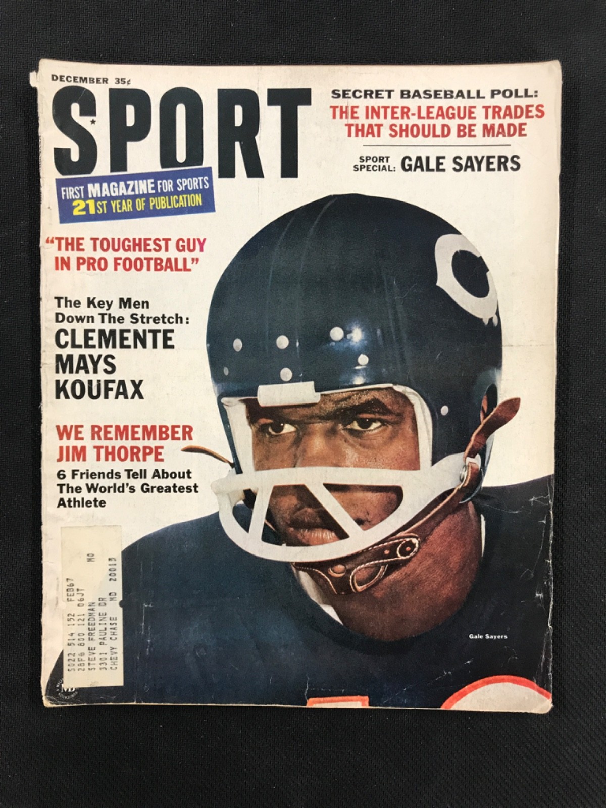 Vintage 1966 December - Sport Magazine - Gale Sayers Chicago Bears Vintage 1966 December - Sport Magazine - Gale Sayers Chicago Bears