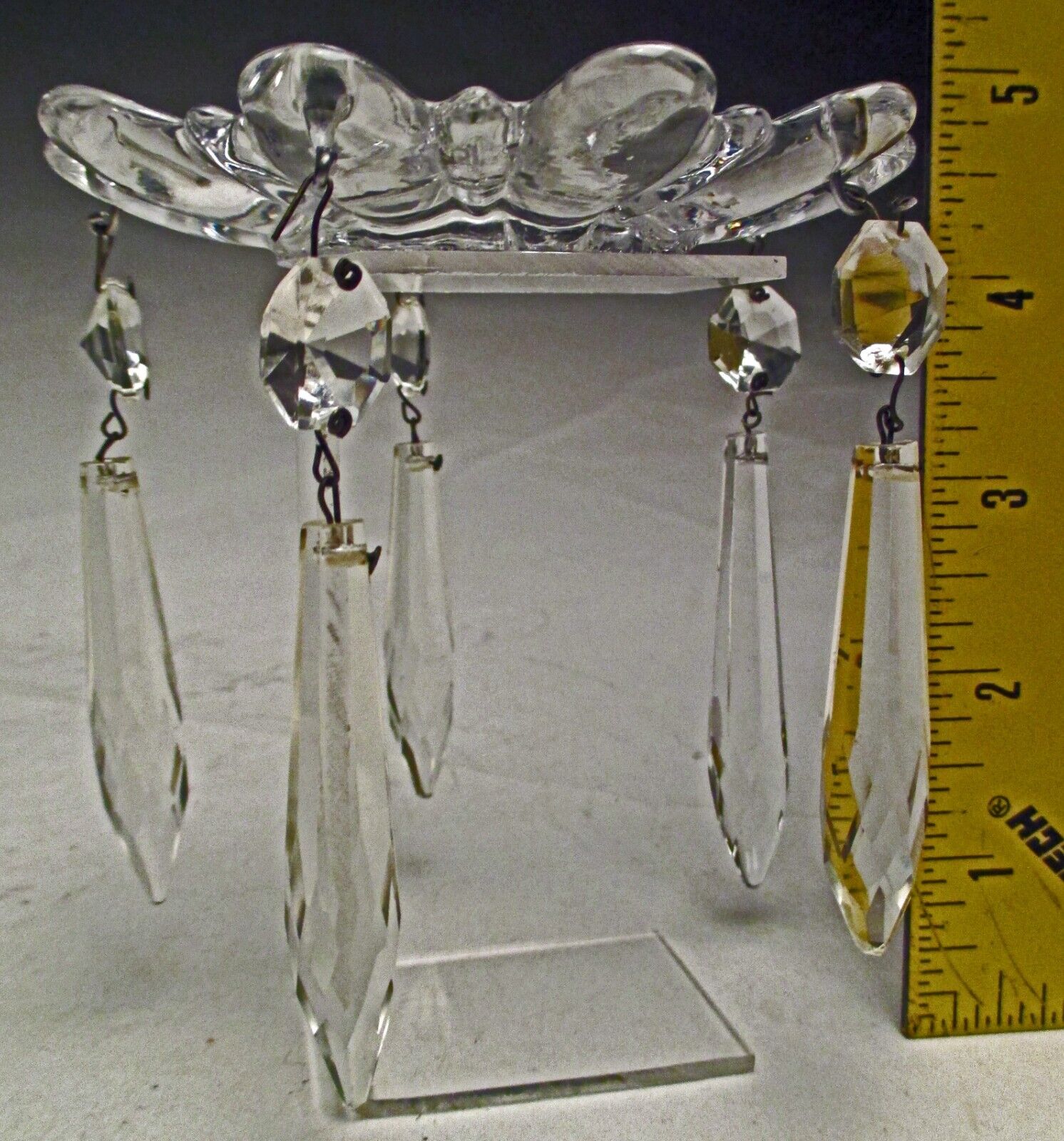 Vintage Cambridge Glass Candelabra Crystal Locks On Fancy Bobeche and 5 Prisms