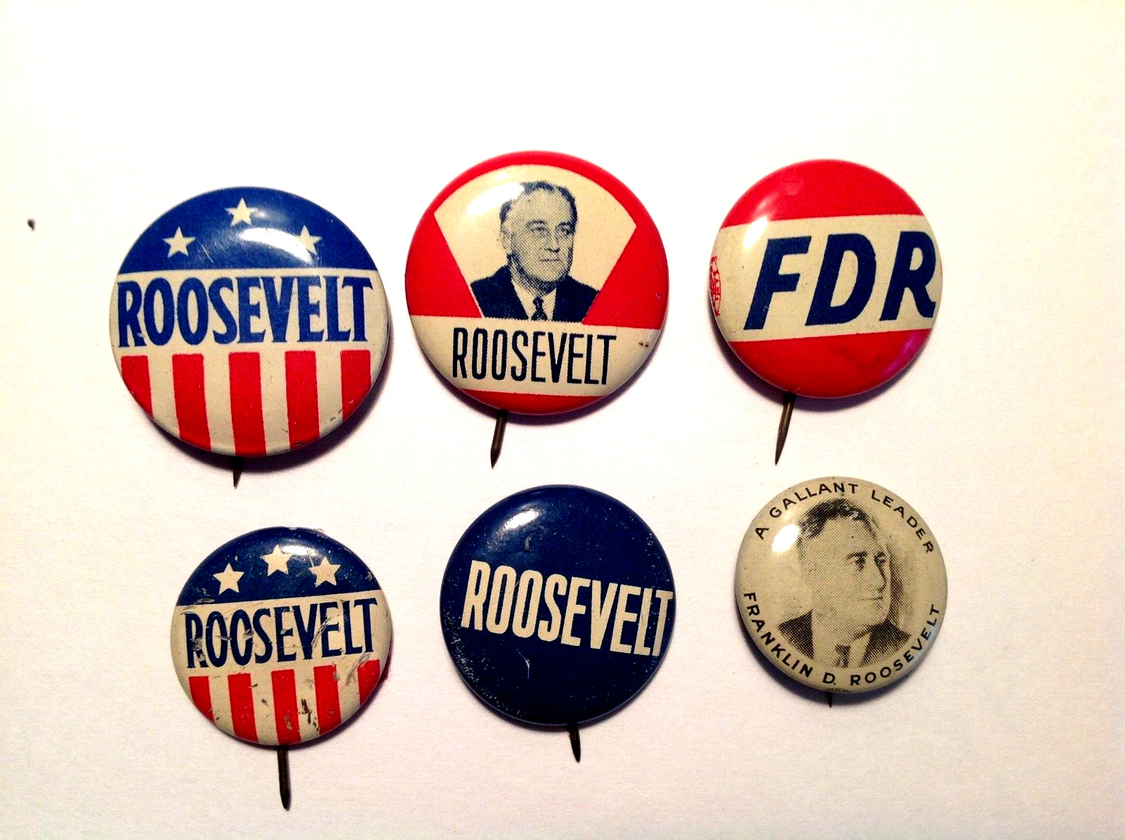 6- Franklin D. Roosevelt Original 1930s  40s-Campaign Pinbacks NOT REPRODUCTIONS