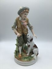 Ethan Allen Figurine Bisque Boy with Spaniel Dog #7555 10.5