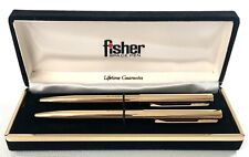 Fisher SPACE PEN Vintage 80s 14KT Gold Plate Set Of 2 Slim Pens Old New Stock picture