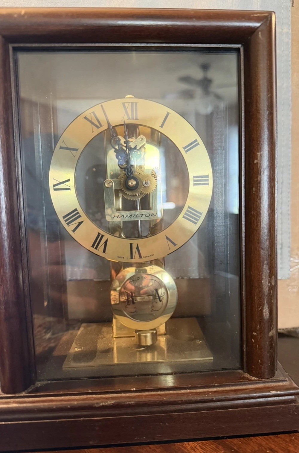 Vintage Hamilton Mantle Clock Wood Case made in Germany RJ Reynolds 