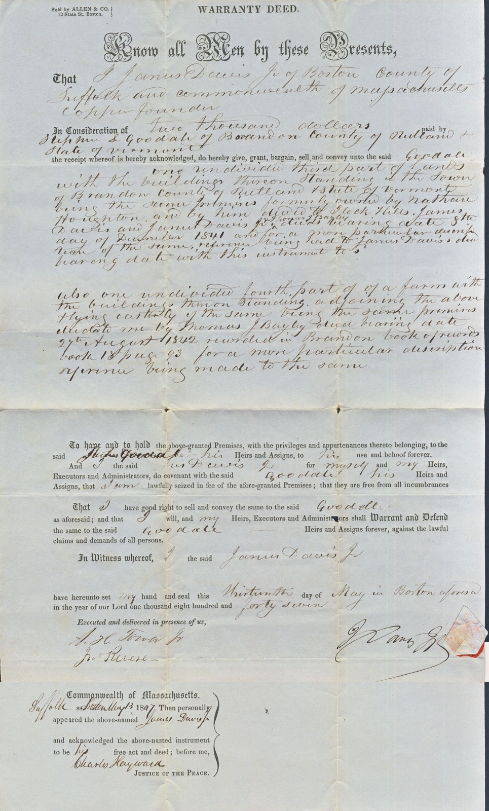 1847-1859 Brandon VT Marble History Document Archive Deeds Wax Seals Goodell 1847-1859 Brandon VT Marble History Document Archive Deeds Wax Seals Goodell
