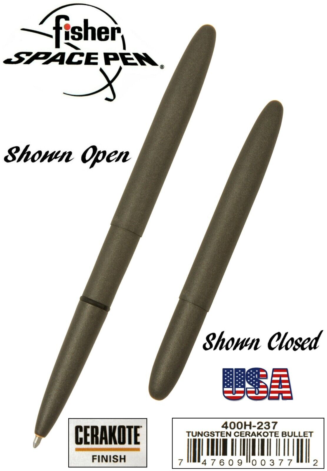 Fisher Space Pen #400H-237 / Tungsten Cerakote Bullet Space Pen