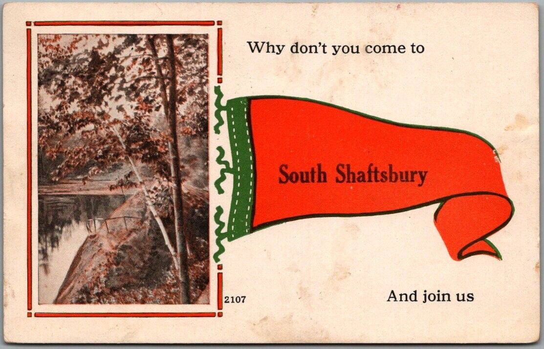 1914 SOUTH SHAFTSBURY, Vermont Pennant Greetings Postcard 