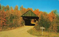 Stowe VT Vermont, Old Covered Bridge, Fall Foliage, Vintage Postcard picture