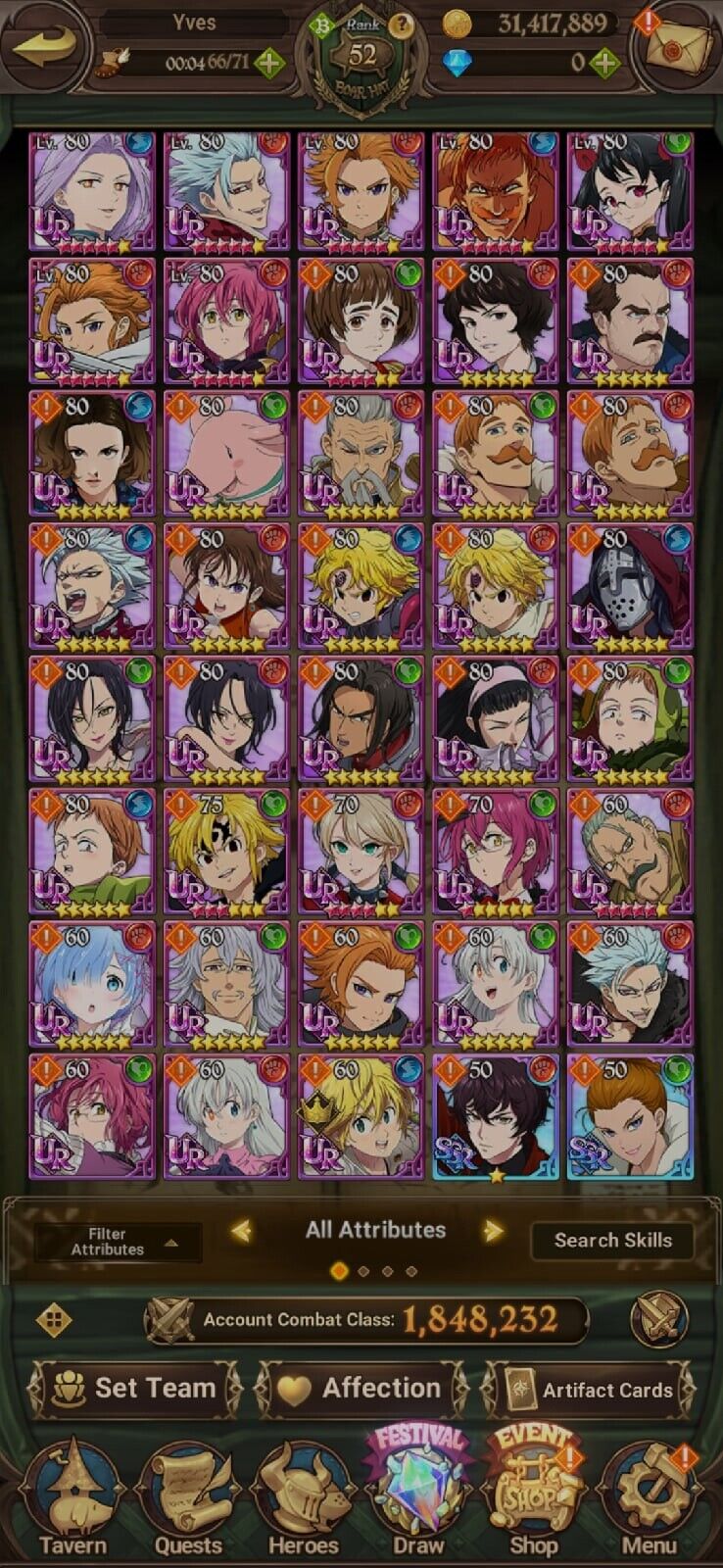 GLOBAL SEVEN DEADLY SINS GRAND CROSS 7DS Account Marg Ban One Bers Ggow