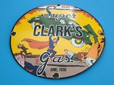 VINTAGE SUPER CLARK'S GASOLINE PORCELAIN GAS & MOTOR OIL SERVICE STATION SIGN picture
