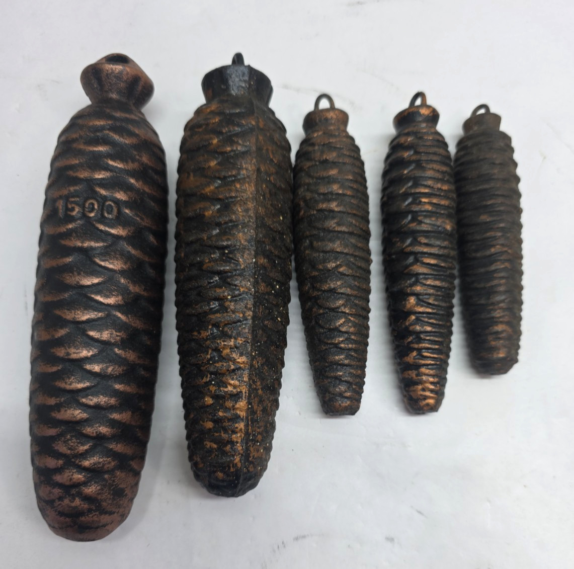 Vintage Cuckoo Clock Pine Cone Weights (1) 1500G (1) 1280g (2) 404g (1) 266g Vintage Cuckoo Clock Pine Cone Weights (1) 1500G (1) 1280g (2) 404g (1) 266g