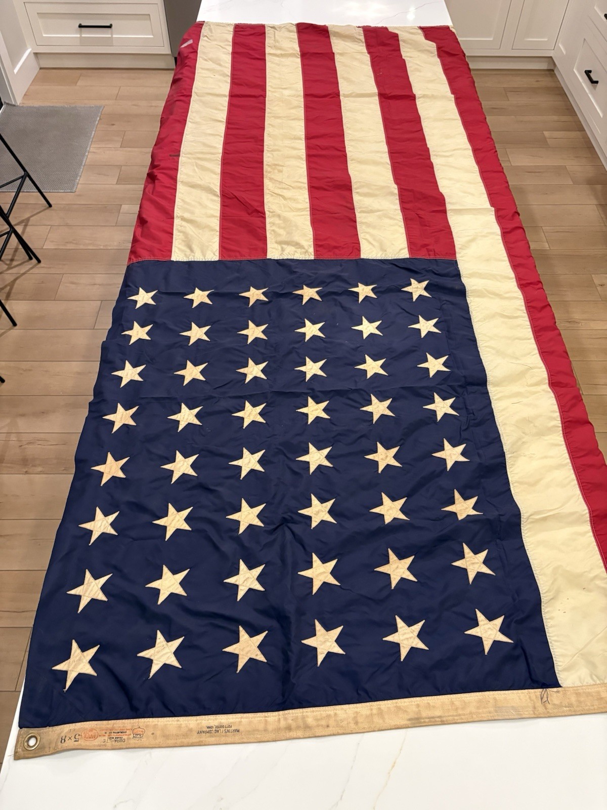 Vintage 48 Star American Flag 5x8 Ft Martins Flag Co Iowa Stencil WWII Era USA Vintage 48 Star American Flag 5x8 Ft Martins Flag Co Iowa Stencil WWII Era USA