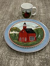 SAKURA COUNTRY LIFE RED SCHOOLHOUSE 3 PC PLACE SETTING DINNER BREAD PLATE MUG EU picture