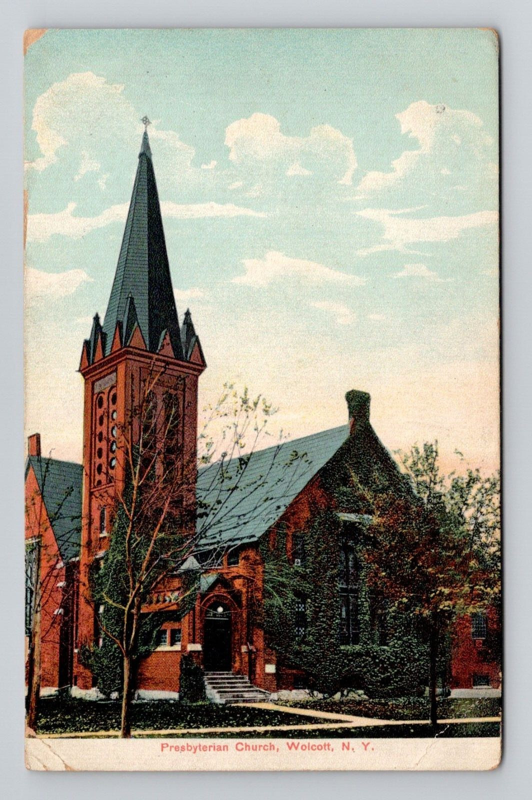 Postcard Presbyterian Church Wolcott New York NY, Antique L5