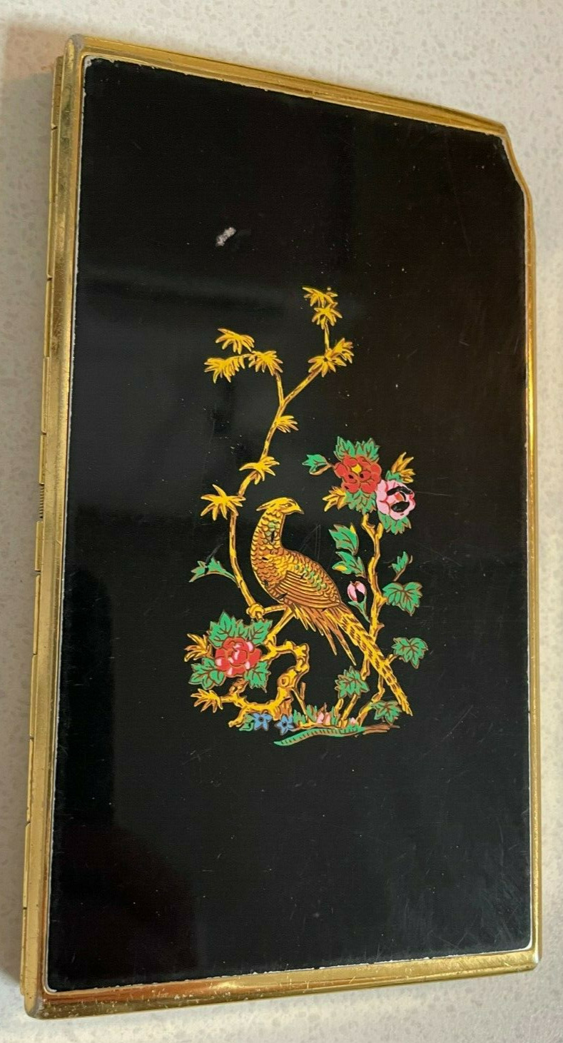 Vintage Stratton Compact, Cigarette Case ~ Black, Peacock, Floral