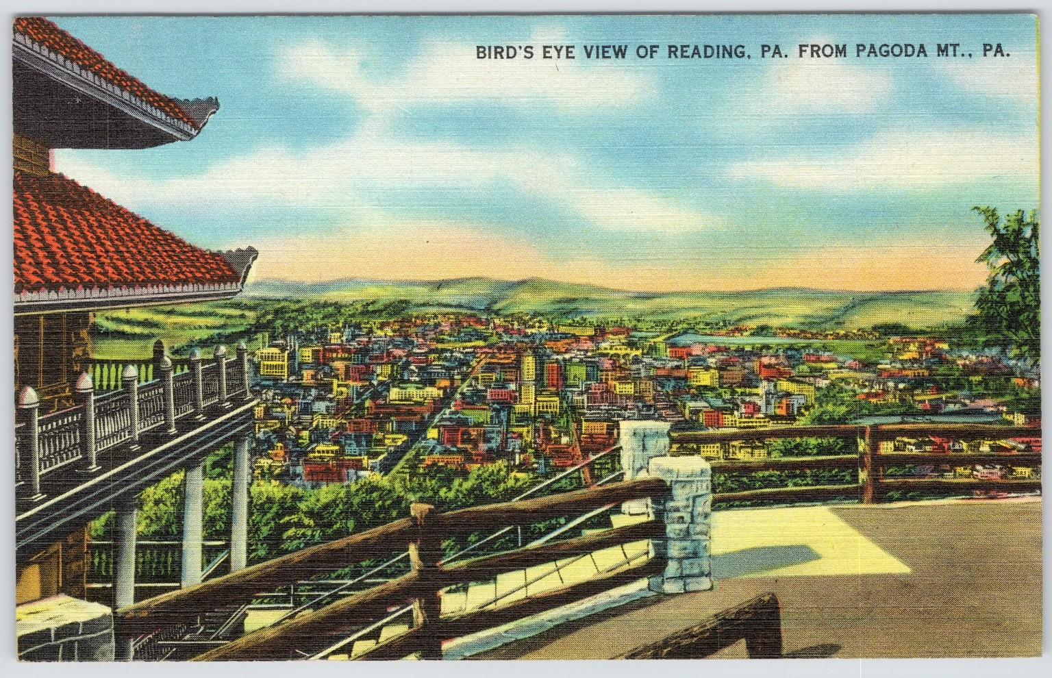 Bird\'s Eye View Reading PA from Pagoda Mt Linen Postcard Berkshire News Bird\'s Eye View Reading PA from Pagoda Mt Linen Postcard Berkshire News