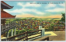 Bird's Eye View Reading PA from Pagoda Mt Linen Postcard Berkshire News picture
